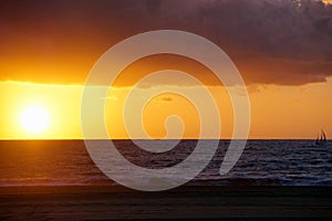 Sunset over the beach in Los Angeles, California