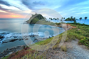 Sunset over the beach of Nacpan, in the Philippines