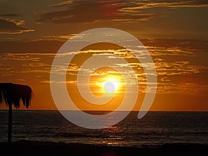 Sunset over beach in Tumbes