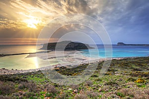 Sunset over beautiful Balos beach on Crete, Greece