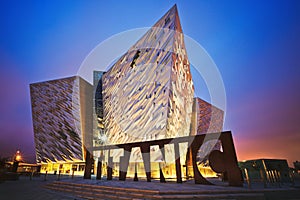 Sunset over Belfast Titanic, Belfast, Northern Ireland, UK