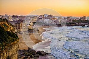 Sunset over Biarritz beaches, France, Atlantic coast