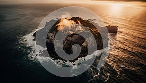 Sunset over Big Sur coastline, crashing waves and majestic mountains generated by AI