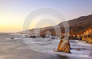 Sunset over Big Sur Coastline at Garrapata State Park, near Monterey and Carmel, central California, USA