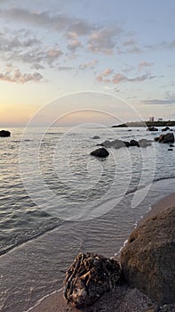 Sunset over the Black Sea, TÃ¼rkiye, beach and sea at sunset. photo