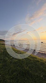 Sunset over the Black Sea, TÃ¼rkiye, beach and sea at sunset. photo