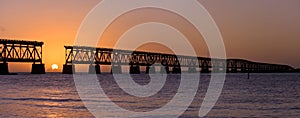 Sunset over bridge in Florida keys, Bahia Honda st