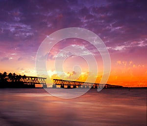 Sunset over bridge in Florida keys, Bahia Honda st photo