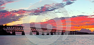Sunset over bridge in Florida keys, Bahia Honda st