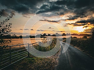 Sunset over British farm land