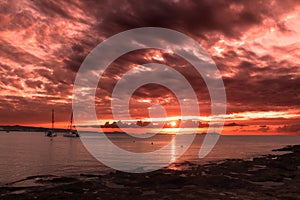 Sunset over cafe mambo from Ibiza