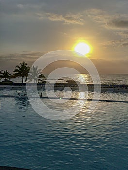 Sunset over the Caribbean sea Montego Bay Lucea Jamaica