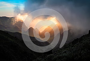 Sunset over Carrizales canyon in Tenerife, Spain