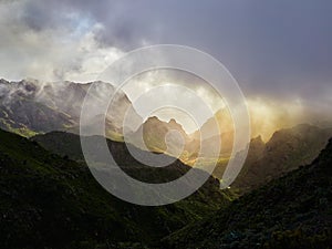 Sunset over Carrizales canyon in Tenerife, Spain photo