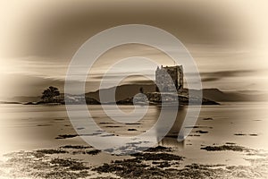 Sunset over Castle Stalker, Scotland, United Kingdom