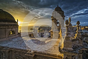 Sunset Over Cathedral Cadiz Spain