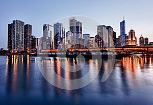 Sunset over Chicago from Navy Pier