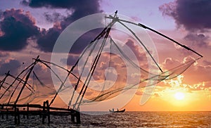 Sunset over Chinese Fishing nets in Cochin