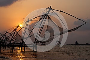 Sunset over Chinese Fishing nets in Cochin