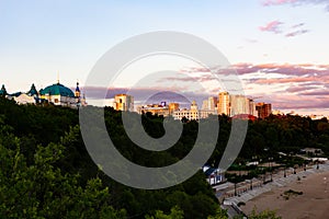 Sunset over the city of Khabarovsk and the river Amur.