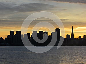 Sunset Over The City Of San Francisco Under Cloudy Skies