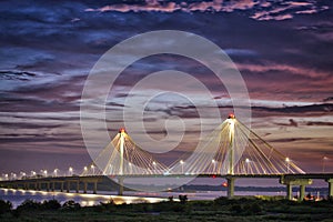 Sunset over Clark Bridge on Mississippi river Alton, IL