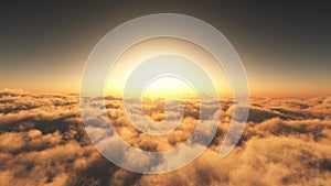 sunset over clouds, sun ray