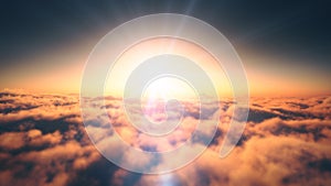 sunset over clouds, sun ray