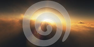 sunset over clouds, sun ray