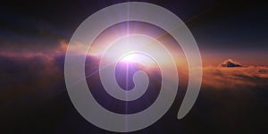 sunset over clouds, sun ray