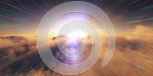 sunset over clouds, sun ray