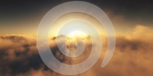 sunset over clouds, sun ray