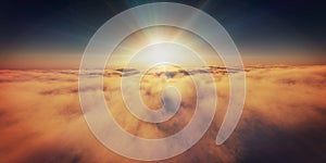 sunset over clouds, sun ray