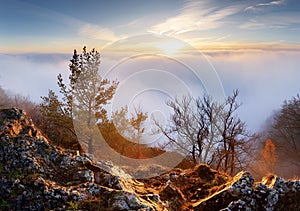 Sunset over clouds