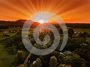 Sunset over the Colonia Independencia in Paraguay.