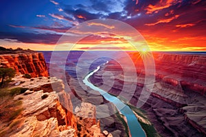 Sunset over the Colorado River, Grand Canyon National Park, Arizona, USA, A breathtaking panoramic view of the Grand Canyon at