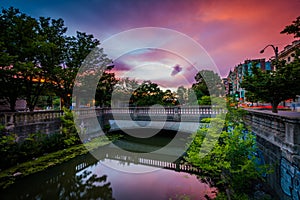 Sunset over Commonwealth Avenue at Charlesgate Park, in Back Bay