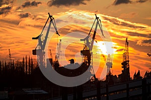 Cargo crane sunset