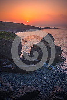 Sunset over Cornish coast