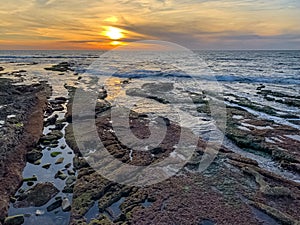 Sunset over the cove of La Jolla Beach, San Diego