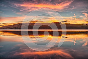 Sunset over Crai Reservoir Brecon Beacons South Wales