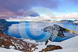 Sunset over Crater Lake , Crater Lake National Park, Oregon