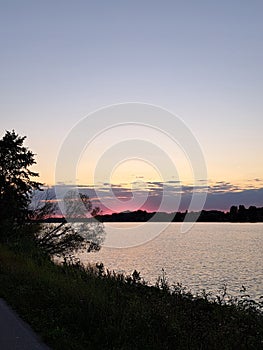 Sunset over the danube at loweraustria