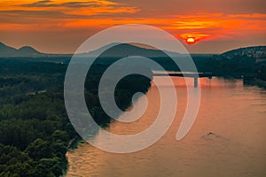 Sunset over the Danube river