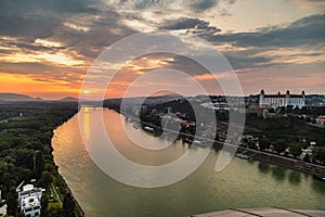 Sunset over the Danube river