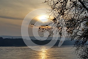 Sunset over Danube river