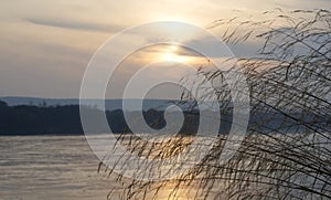 Sunset over Danube river