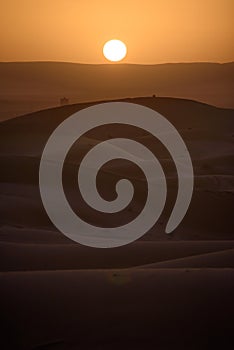 Sunset over the dunes, Morocco, Sahara Desert