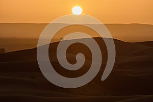 Sunset over the dunes, Morocco, Sahara Desert