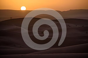 Sunset over the dunes, Morocco, Sahara Desert